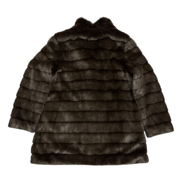 ANNE KLEIN Faux Fur Luxury Designer Brown Winter Casual Glam Coat Womens Large - Picture 3 of 6